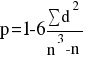 p = 1 - 6{sum{}{}{}d^{2}}/{n^{3}-n}