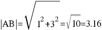 delim{|}{AB}{|} = sqrt{1^{2}+3^{2}} = sqrt{10} = 3.16